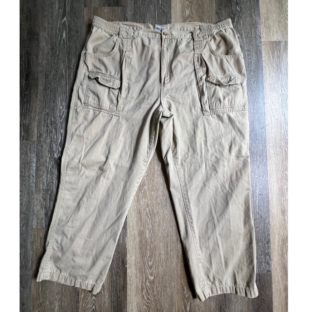 Windham Pointe Cargo Pants Mens 46x30 Khaki Tan Cotton Elastic Waist Utility